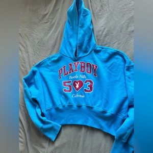 Blue playboy medium cropped hoodie